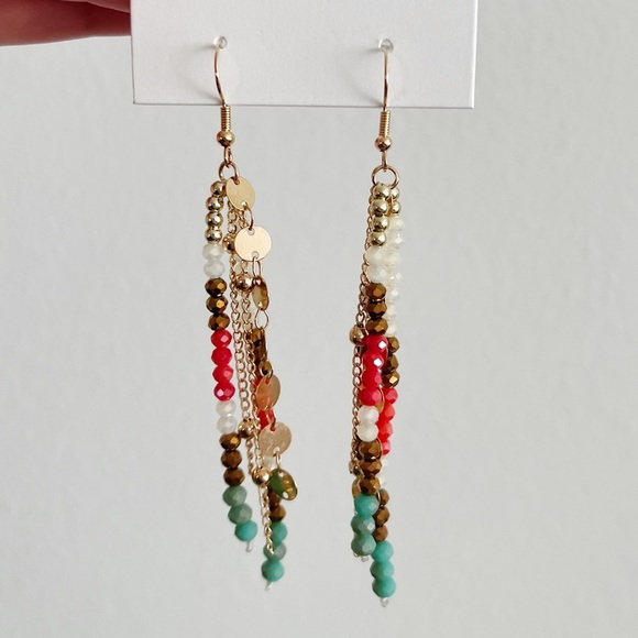 Trendy Festival Earrings | Gold Discs + Beaded Tassels - Picture 3 of 8